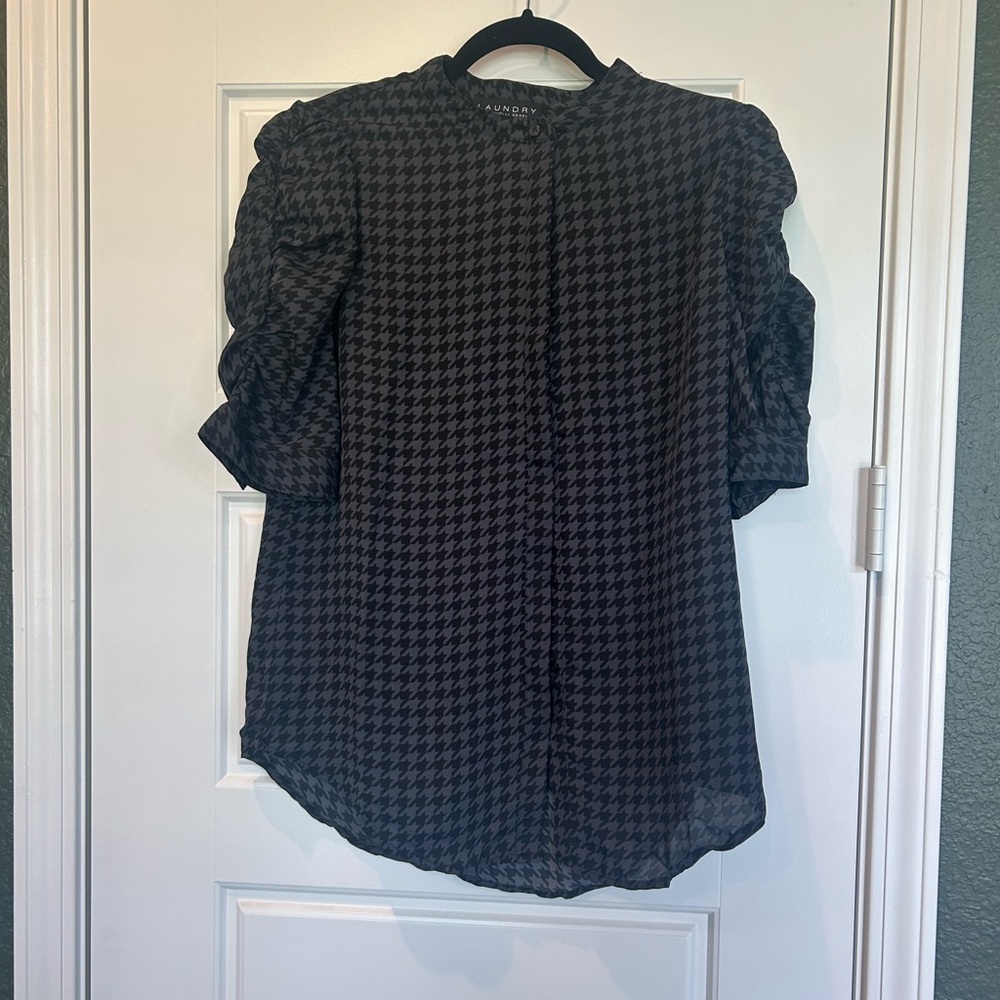 Nordstrom Black and White Puff Sleeve Blouse